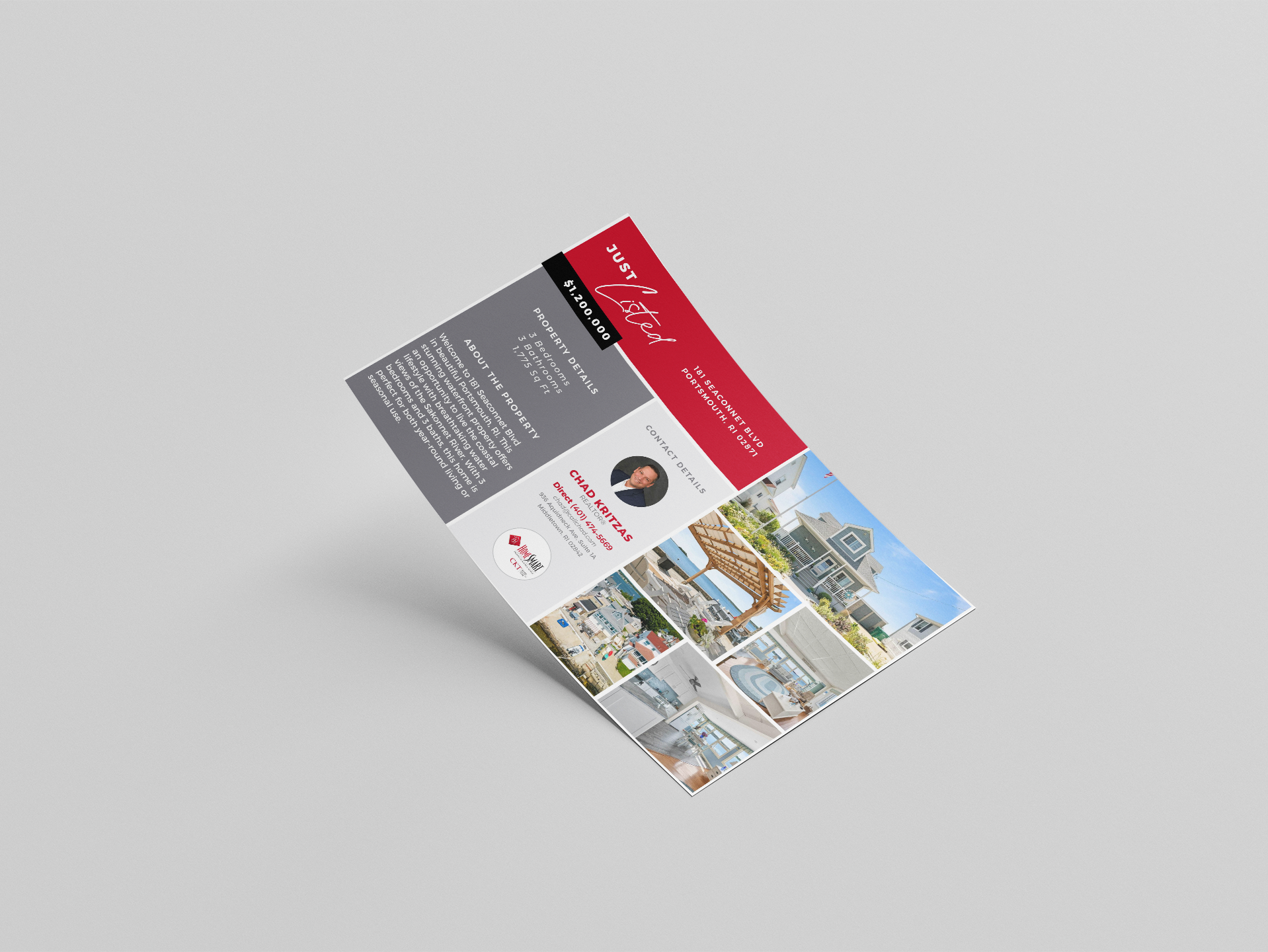 Mockup of a just listed postcard. This was done for HomeSmart and Shamrock to advertise a home for sale and features images of the property and information